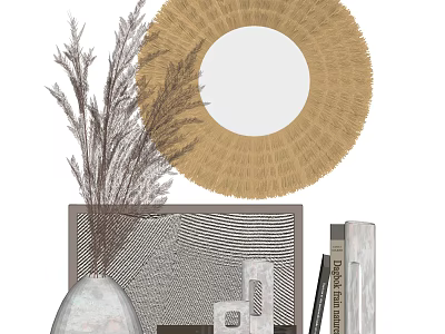 Modern Decorative Ornament Set With Vase Dried Flowers Round Mirror Photo Frame And Books 3d model