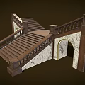 Elegant Wooden Staircase With Arched Sides Carved Handrails And Marble Accents
