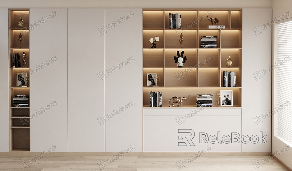 Modern Bookcase Cream Decorative Cabinet model