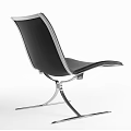 Black Leather Leisure Chair Featuring Modern Minimalist Metal Frame And Curved Seat Design