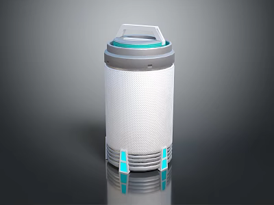 Modern Cylindrical White Device With Gray Top And Blue Accents On Reflective Surface 3d model