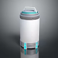 Modern Cylindrical White Device With Gray Top And Blue Accents On Reflective Surface