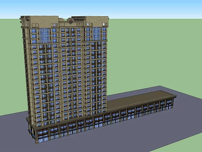 Modern High Rise Building Model With Low Rise Annex And Contemporary Facade Design 3d model