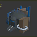 Futuristic SciFi Structure With Metallic Dome Blue Glowing Pillars Brown Blocks And Silver Pipes
