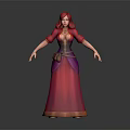 Female Game Movie Character With Red Hair Long Red Dress Purple Belt And Gold Trim