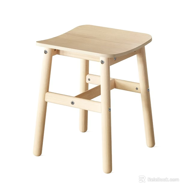 Light Wood Simple Design Stool With Sturdy Structure For Home Use 3d model 
