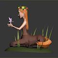 Cartoon Game Movie Character With Orange Hair Flower Crown Sitting on Grass Holding Pink Pinwheel