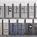 Various Styles of Modern Refrigerators and Freezers with Different Colors in Neat Arrangement