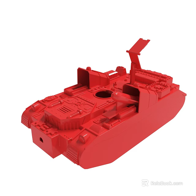 Red Plastic Toy Tank Model Featuring Open Turret And Detailed Design 3d model 