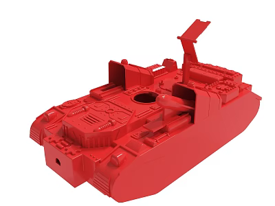 Red Plastic Toy Tank Model Featuring Open Turret And Detailed Design 3d model