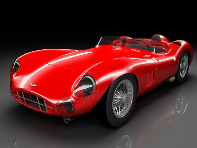 Shiny Red Vintage Convertible Sports Car With Retro Curved Body Design 3d model