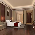 Modern Hotel Room Interior With King Bed Sofa Desk TV And Wooden Flooring