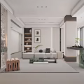 Modern Living and Dining Room Interior Design With White Blinds Sofa Coffee Table And Plants