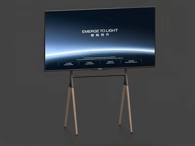 High Quality Large Screen Computer Monitor With Wooden Stand And Modern 3d model