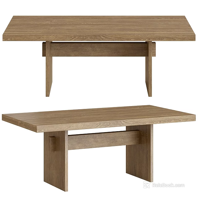 Functional Wooden Table Featuring Solid Oak Tabletop and Simple Leg Structure 3d model 