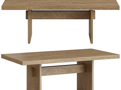 Functional Wooden Table Featuring Solid Oak Tabletop and Simple Leg Structure 3d model