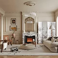 Elegant Living Room Interior Design With Fireplace Sofa Armchair Decorative Screen And Chandelier