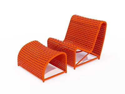 Stylish Orange Woven Lounge Chair With Modern Design And Matching Ottoman 3d model