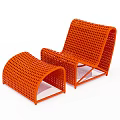 Stylish Orange Woven Lounge Chair With Modern Design And Matching Ottoman
