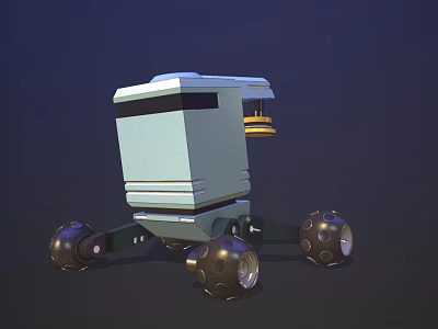 Smart Machine With Six Wheels Square Body And Exploration Sensors On Dark Background 3d model