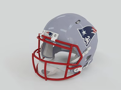 Gray Football Helmet With Red Facemask And Team Logo For Sports Equipment Design 3d model