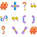 Colorful Geometric Shapes Featuring Orange Cross Blue Hashtag Yellow Circles Purple Rings