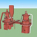 Industrial Red Dual Tower Equipment With Staircases And Connecting Platforms