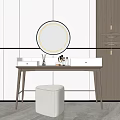 Modern Stylish Dressing Table With Round Illuminated Mirror Drawers And Stool 3d model