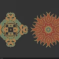 Decorative Carved Designs With Geometric And Floral Patterns In Vibrant Turquoise Yellow Orange And Blue