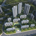 Aerial view of modern residential area 3d model