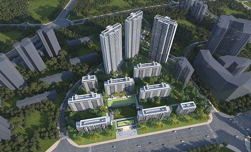 Aerial view of modern residential area 3d model