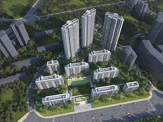 Aerial view of modern residential area 3d model