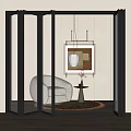 Black Frame Folding Glass Doors In Modern Living Room With Sofa Table And Wall Art