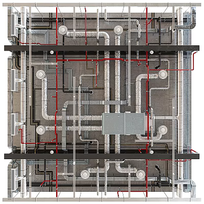Fire Equipment Pipe System Installation With Metal Components And Structural Layout For Building Safety 3d model