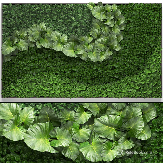 Vertical Green Plant Wall With Lush Foliage And Diverse Leaf Shapes For Interior Design 3d model 