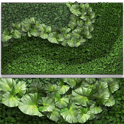 Vertical Green Plant Wall With Lush Foliage And Diverse Leaf Shapes For Interior Design 3d model