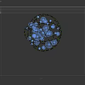 Spherical Art Installation With Blue Spheres Connected By Metal Wires And Grid Structure