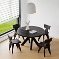 Round Black Dining Table Set With Four Chairs White Decor Window And Green Grass View 3d model