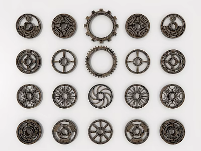Vintage Metal Gear Wall Decor With Various Circular Decorative Elements For Home Walls 3d model