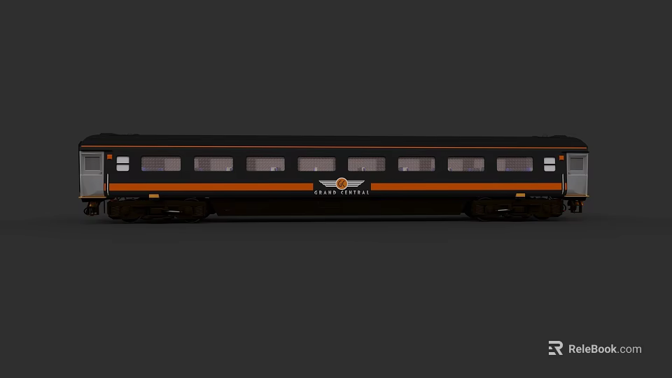 Eagle Trains Modern Black And Orange Train Carriage With Windows 3d model 