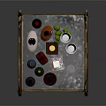 Brass Bar Cart With Wine Bottles Shakers And Glasses On Metal Shelves