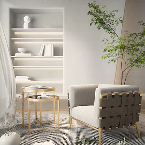Light Luxury Single Person Sofa Casual Chair Side Table Coffee Table Green Plant Jewelry Ornaments 3d model