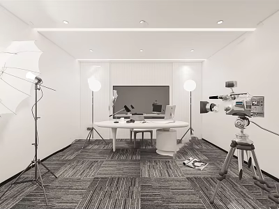 Modern Public Office Space With Workstations Computers And Lighting Equipment 3d model