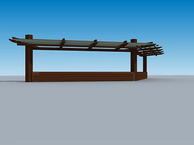 Garden Landscape Design With Wooden Pergola Structure And Clear Blue Sky 3d model