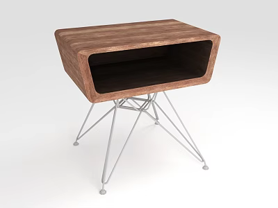 Modern Wooden Bedside Table With Open Storage And Metal Hairpin Legs 3d model