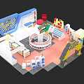 Indoor Kids Play Zone With Slide Circular Central Structure Wonder Sign And Colorful Structures