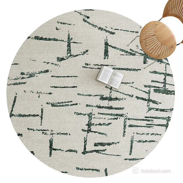 Round Rug With Green Abstract Lines Modern Minimalist Living Room Design 3d model 