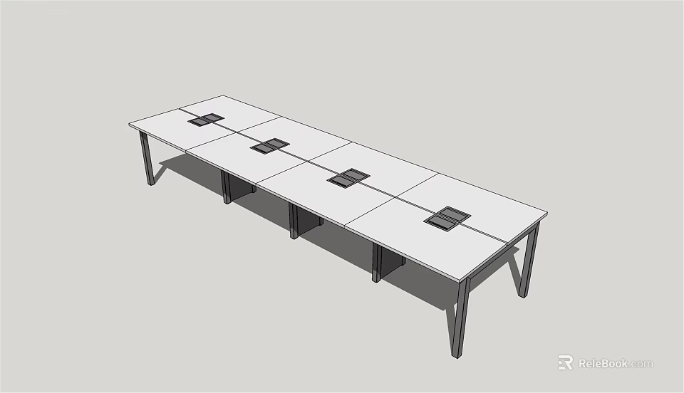 Modern Conference Table With White Tabletop Black Legs And Built in Square Panels 3d model