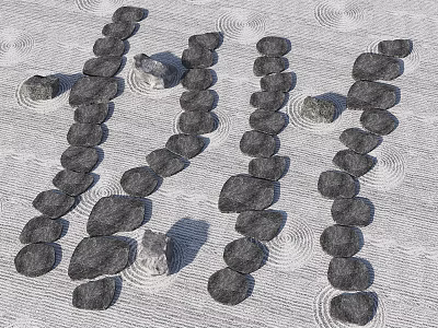 Natural Stone Stepping Stones Pathway In Garden Landscape With Textured Ground And Decorative Rocks 3d model