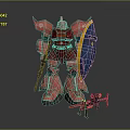 Red Armored Mecha Game Character With Blue Shield And Gun Weapon Design